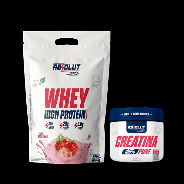 COMBO - 6 Whey Refil High 900G Absolut Morango + 6 Creatina 300g Absolut