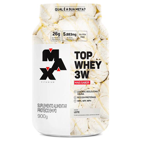 Top Whey 3W+Sabor Pote 900g Max Titanium - Leite