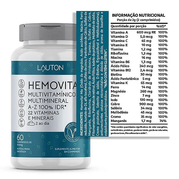 Hemovital Multivitamínico 60 Comprimidos Lauton Nutrition