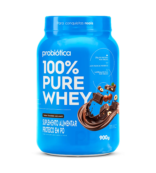 100% Pure Whey Pote 900g Probiótica - Chocolate Com Avelã