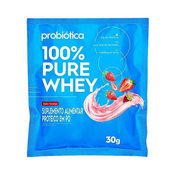 100% Pure Whey Sache 40g Morango Probiotica