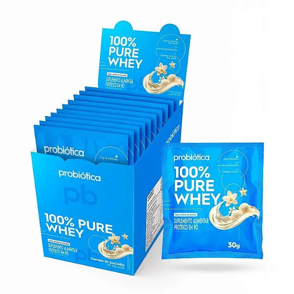100% Pure Whey Sache 40g Display Com 10un Probiotica - Baunilha