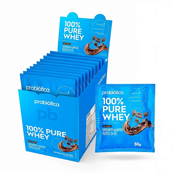 100% Pure Whey Sache 40g Display Com 10un Probiotica - Chocolate