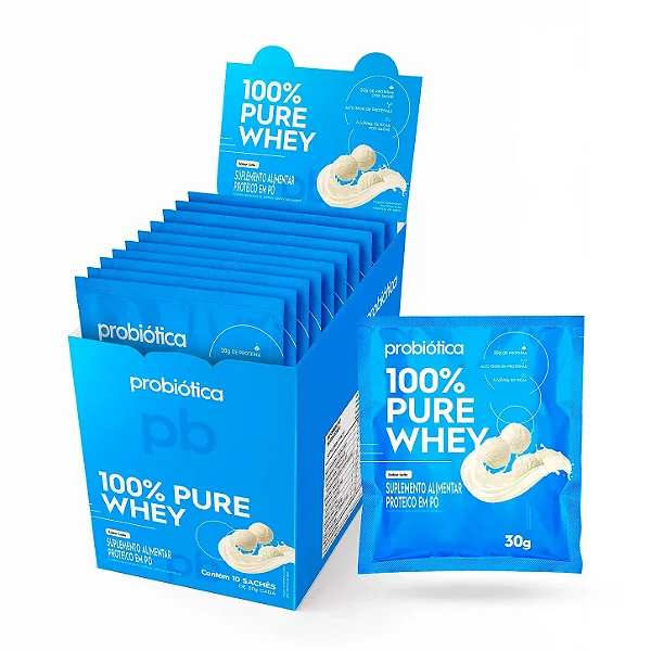 100% Pure Whey Sache 40g Display Com 10un Probiotica - Leite