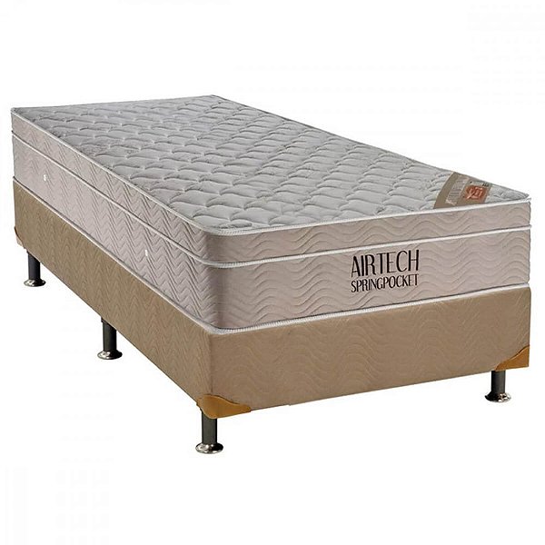 Base Solteiro + Colchão Ortobom c/ Molas Ensacadas Airtech Spring Pocket Ortobom Solteiro