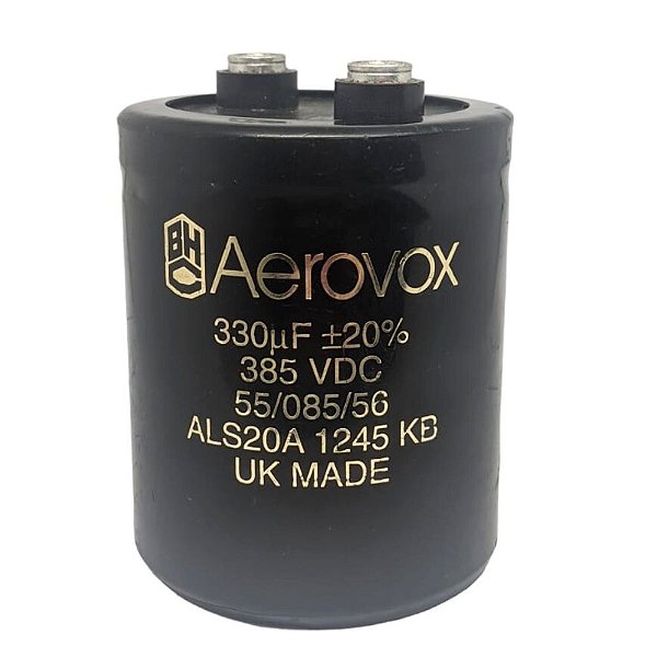 CAPACITOR ELETROLÍTICO 330UF 20% 385VDC 55/085/56 ALS20A 1245 KB UK MADE AEROVOX