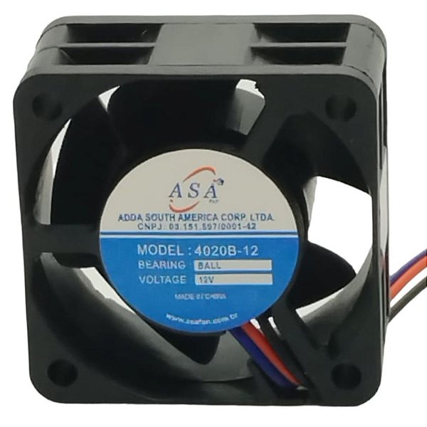 MICRO VENTILADOR 40X40X20MM 12V 4020B-12 C/R RPM: 7800 D42 3 FIOS ASA