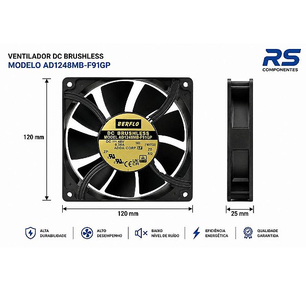 MICRO VENTILADOR 120X120X38 48V 3.6AMP 17.28WATTS 3800RPM AD1248MBF91 ADDA