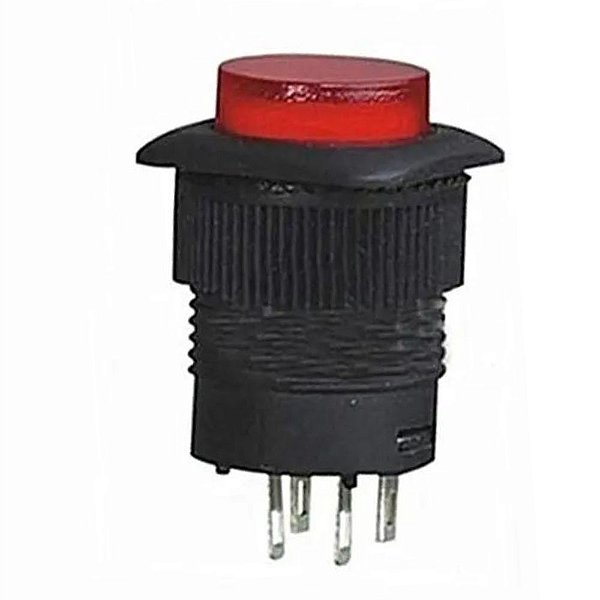 CHAVE BOTÃO C/TRAVA C/ NEON R16-503 4T VERMELHA