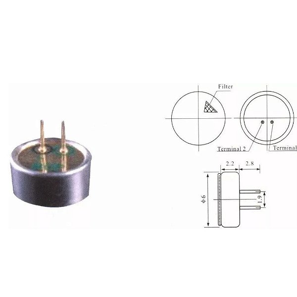 MICROFONE DE ELETRETO 6X3 PEQUENO COM TERMINAIS