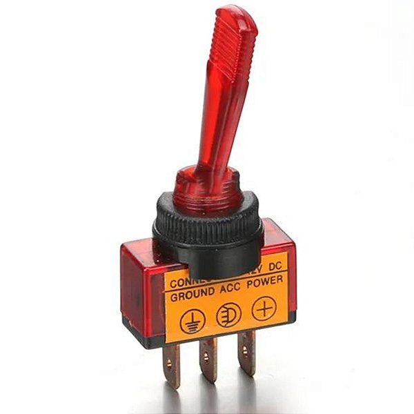 CHAVE ALAVANCA 12V VERMELHA COM NEON 3 TERMINAIS ASW-13D