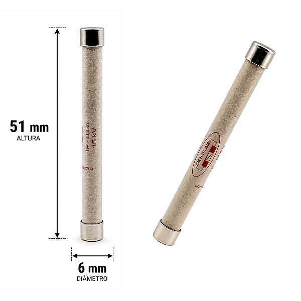 FUSÍVEL PARA TP 15KV 0,5A 160MM D14MM COD.F-0035 DEKFUSE