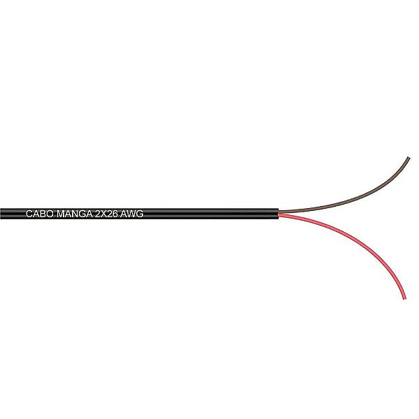 100-METROS  CABO MANGA 2X26 AWG - SEM BLINDAGEM PRETO TRC
