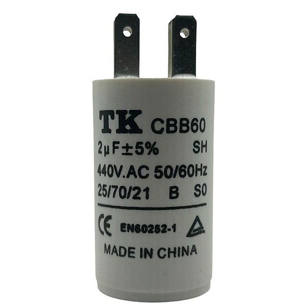 CAPACITOR PPM 2UF 440VAC 50/60HZ PLÁSTICO FASTON CBB60 TK