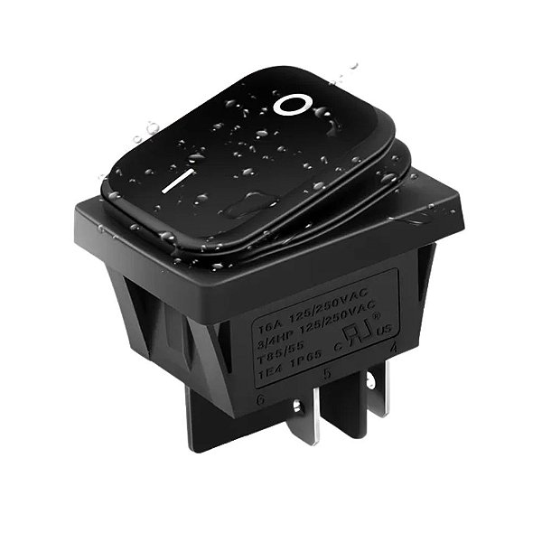 GANGORRA KCD4-201C ON/OFF PRETA 2 POSICÕES 4T 16A 250V TERMINAIS PROVA D ÁGUA