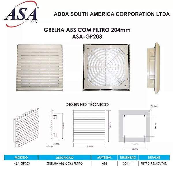 GRELHA VENEZIANA DE EMBUTIR GP203 PARA MICROVENTILADOR 172X150MM E 180X180MM 200X200