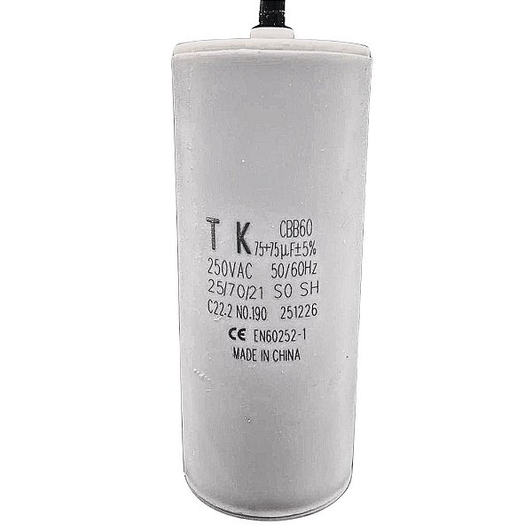 CAPACITOR PPM 75+75UF 250VAC 5% FIO 50/60HZ CBB60 0,5 KVAR-60X120MM TK