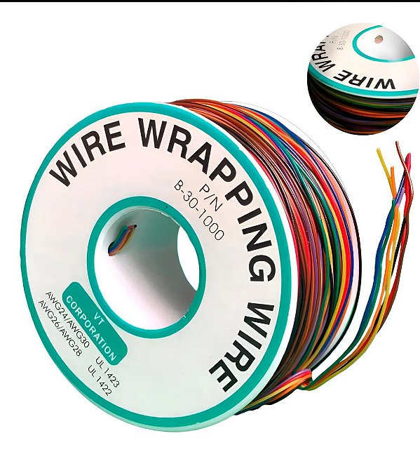 Rolo 200 Metros Fio Wrapping Wire Wrapp 30 Awg Com 8 Cores
