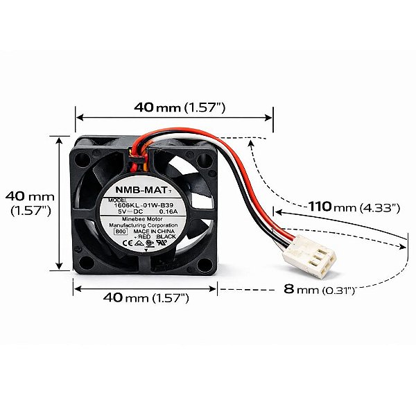 VENTILADOR 1606KL-01W-B39 5V 0,16A 40X40X20MM AXIAL NMB