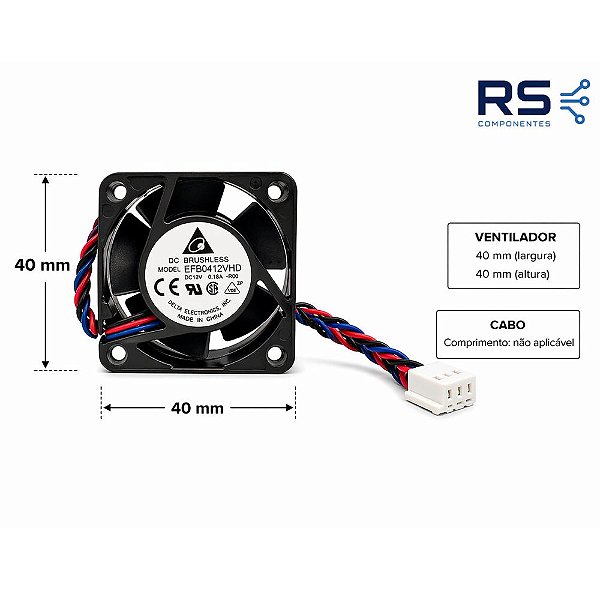 VENTILADOR DELTA EFB0412VHD 0.18A 40x40x20MM 12V 9000RPM 2 FIOS
