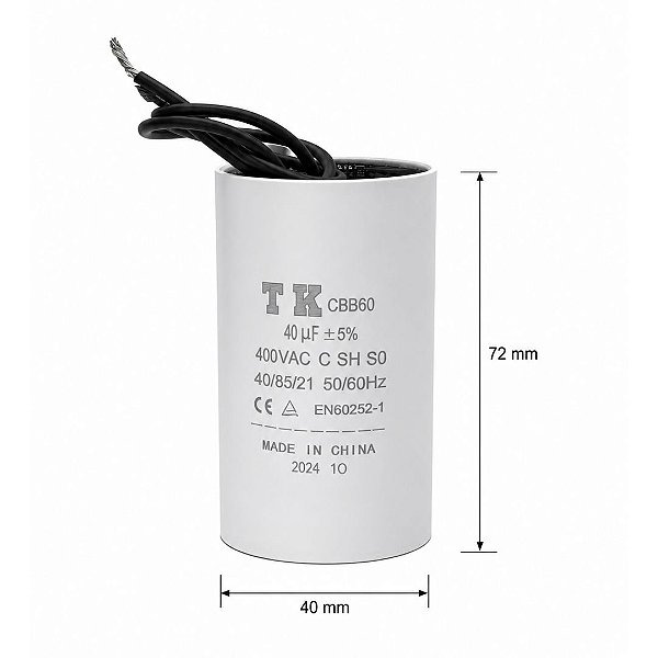 CAPACITOR PPM 40UF 400VCA 45X72MM FIO TK