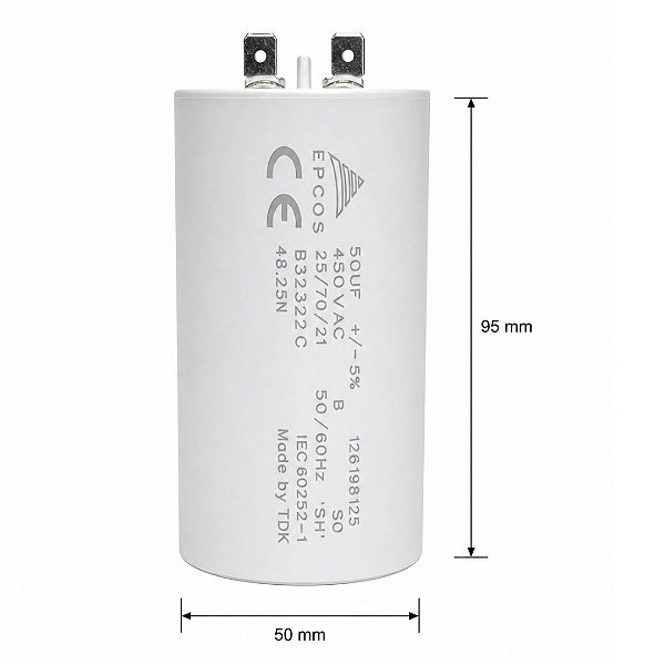 CAPACITOR 50UF 440/450VCA 5% 50/60Hz FAST-ON EPCOS