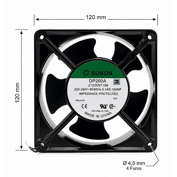 MICROVENTILADOR 120X120X38 DP200A-2123XST FIO 220/240V - SUNON