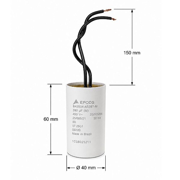 CAPACITOR PPM 8UF 380/400V FASTON B32322D4805J10 30X60 EPCOS