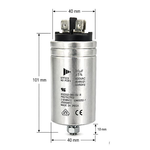 CAPACITOR DE ALUMINIO 20UF 400V 50/60Hz B32332-V80 EPCOS