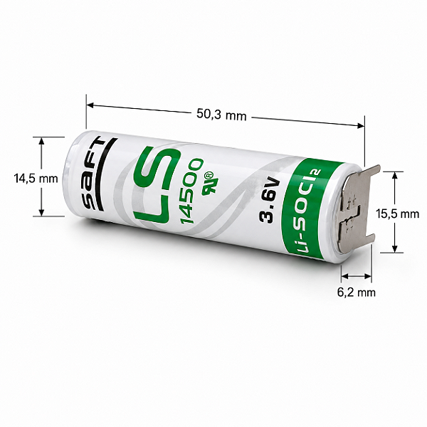 BATERIA DE LITHIUM 3,6V AA LS14500 SAFT COM 3 TERMINAIS PARA SOLDA PCI