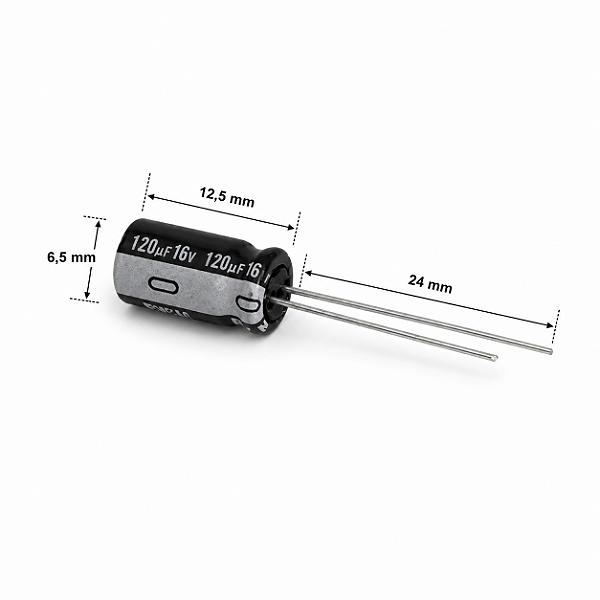 CAPACITOR ELETROLÍTICO RADIAL 120UF 16V 105° B2303 NICHICON