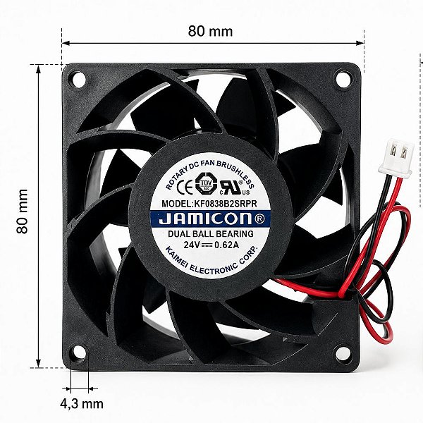 VENTILADOR KF0838B2URPR 80X80X38MM 24V 0.62A JAMICON