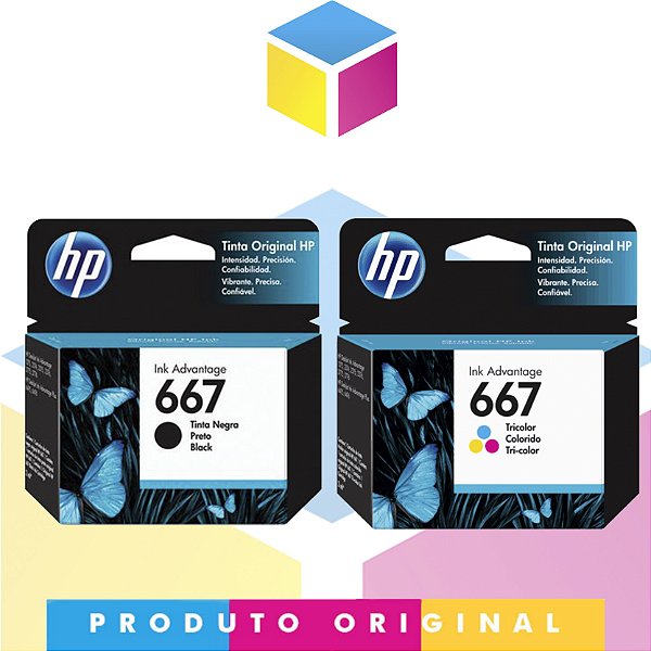Kit HP 667 Original Preto 2 ml + HP 667 Original Colorido 2 ml | 3YM79AL HP 2376 HP 2775