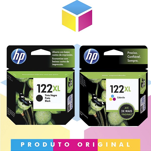 Kit HP 122 XL Original Preto 8 ml + HP 122 XL Original Colorido 7.5 ml |  HP 122 CH 563 HB