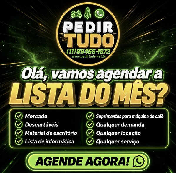 Peça no whatsapp lista de mercado, qualquer produto, serviço ou locação que desejar e receba entre 15 minutos e 48 horas.