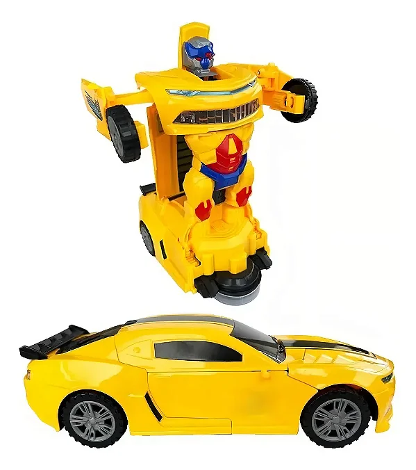 Carro Vira Robo Som Luz Carrinho BMW BRANCO Brinquedo Menino Pilha Cor CAMARO AMARELO - TYDA (CAMARO AMARELO)