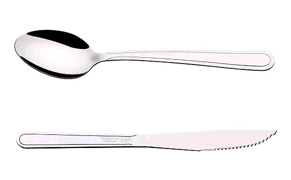 12 Facas Inox Tramontina Serra Ponta - 12 Colheres de Mesa Tramontina