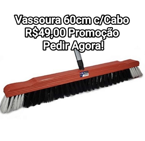 Vassoura 60cm com cabo - com pelo sintético - reforçada e com qualidade.