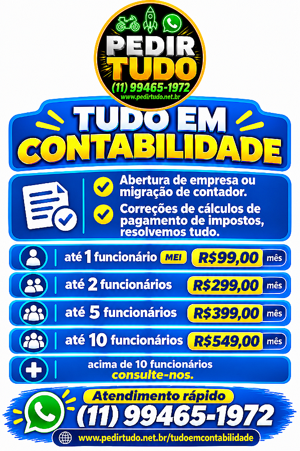 TUDO EM CONTABILIDADE a partir de R$99,00▪️Abertura de empresa ou migração de contador. ▪️Correções de cálculos de pagamento de impostos, resolvemos tudo.
