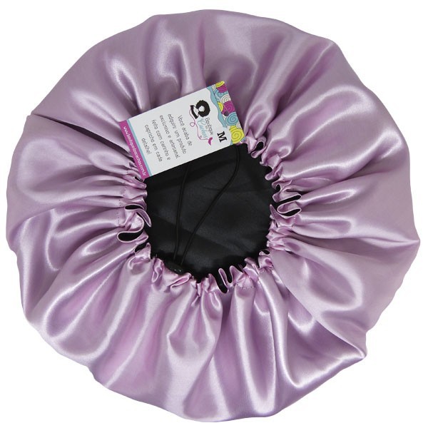 Touca Cetim Dupla Face Ajustável Preta com Rosa Bebê