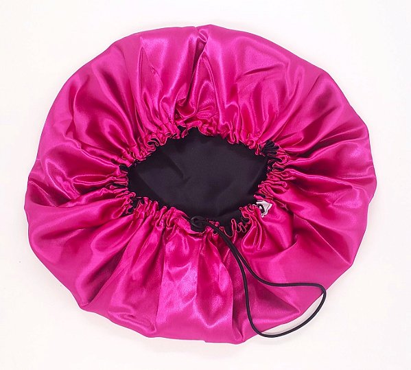 Touca Cetim Dupla Face Ajustável Preta com Pink