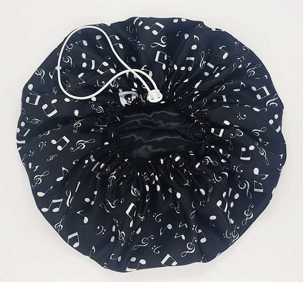 Touca Cetim Dupla Face Ajustável Preta Musical