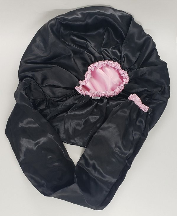 Difusora Touca Cetim Exclusive Anti Frizz Preta com Rosa Bebê