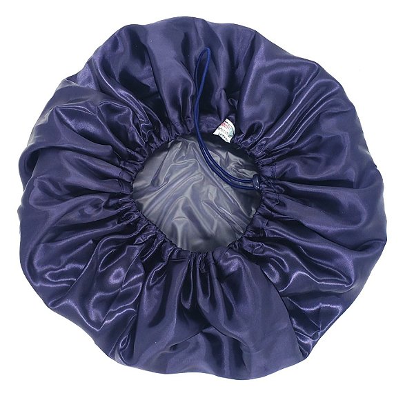 Touca Banho Hidratação Umectação Cetim Luxo Ajustável Azul Marinho