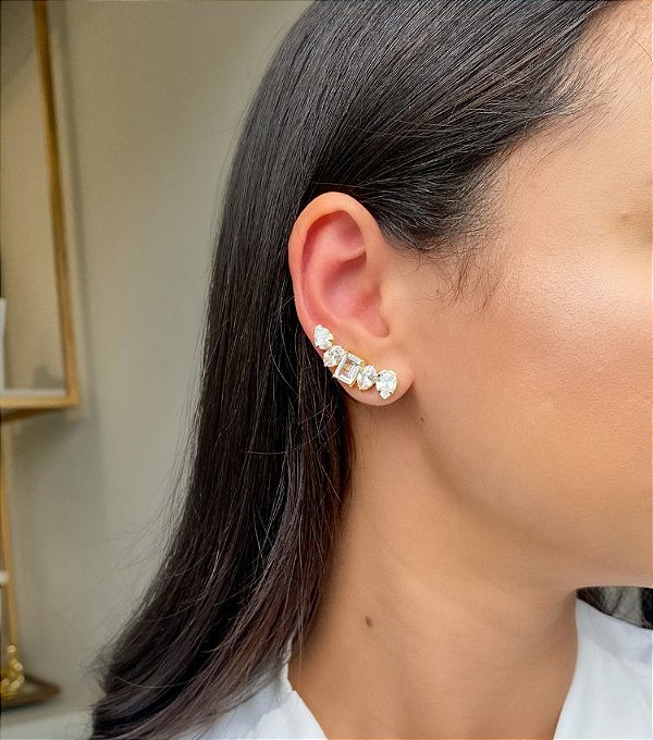 Brincos - Ear Cuff cristais dourado