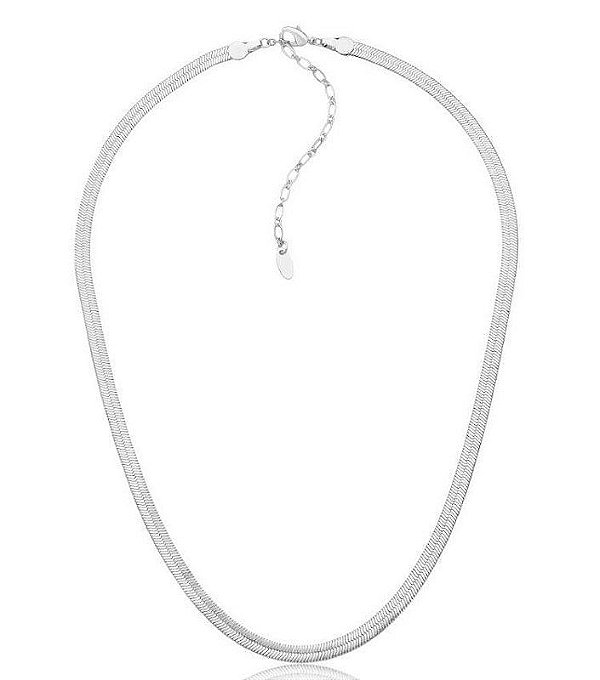 Colar Prateado Fita 4mm 35cm + 10 Extensor Banhado em Ródio Branco