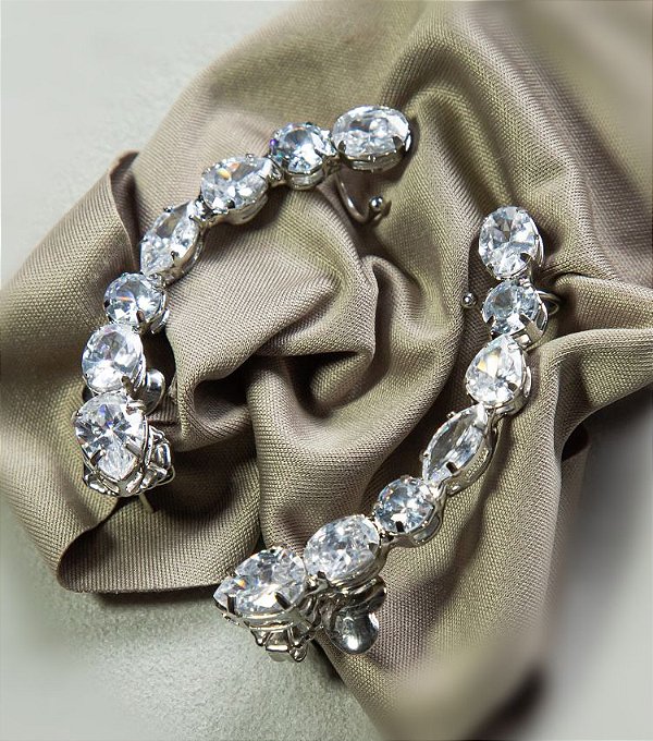 Brinco Ear Cuff Noiva Zircônia Cristal Estilo ródio branco