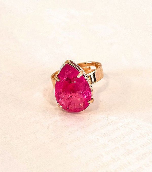 Anel Festa Ajustável Pink Fusion Banhando a Ouro 18k