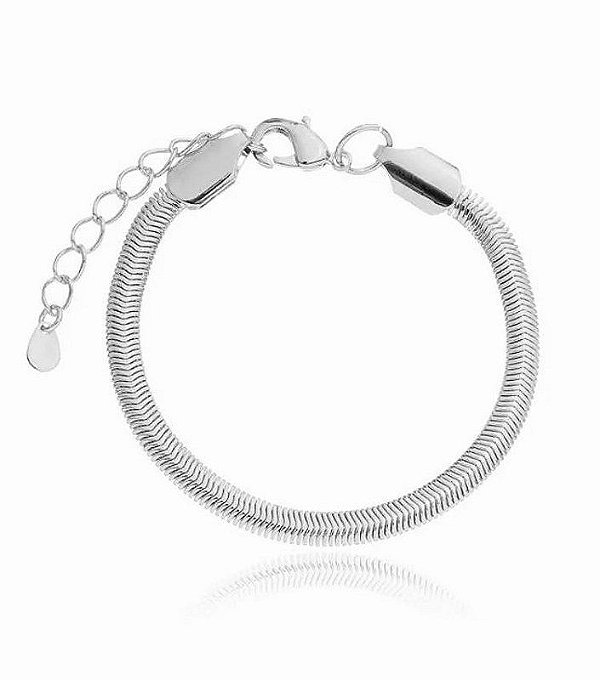 Pulseira Prateada Malha Maleável 4mm Banhada a Ródio Branco