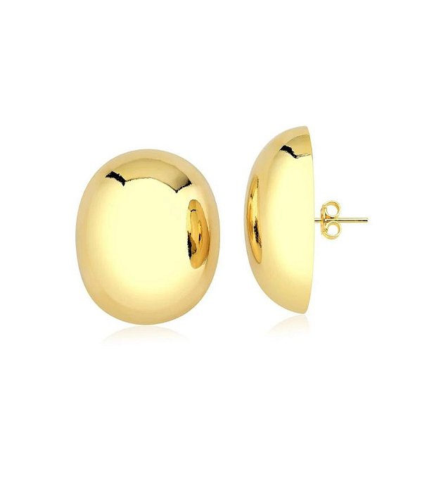 Brinco Botão Oval Banhado a Ouro 18k